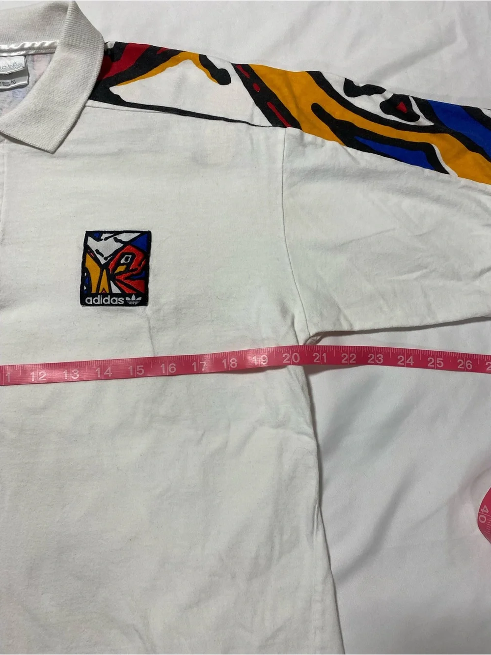 adidas White Polo with Bold Multicolor Shoulder Panels
